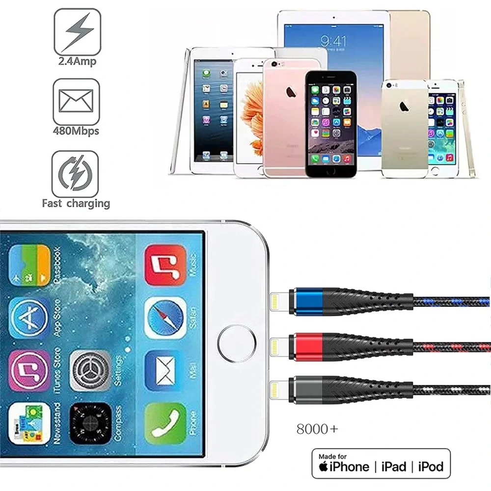 3 Pack 3 Colorful 6FT Lighting Cable [Apple MFi Certified] iPhone Charger Cord